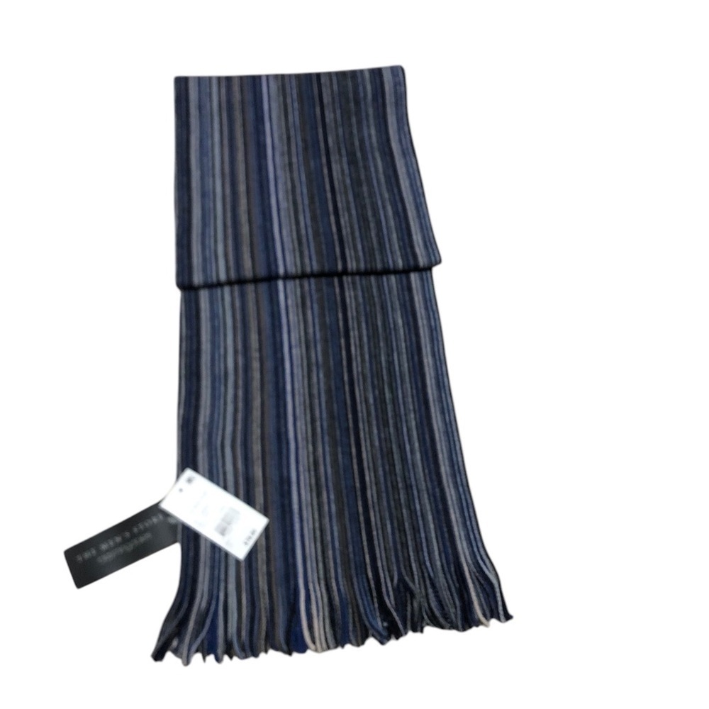 Bloomingdale's Men's Striped Scarf - Blue and Brown color blue tonal.